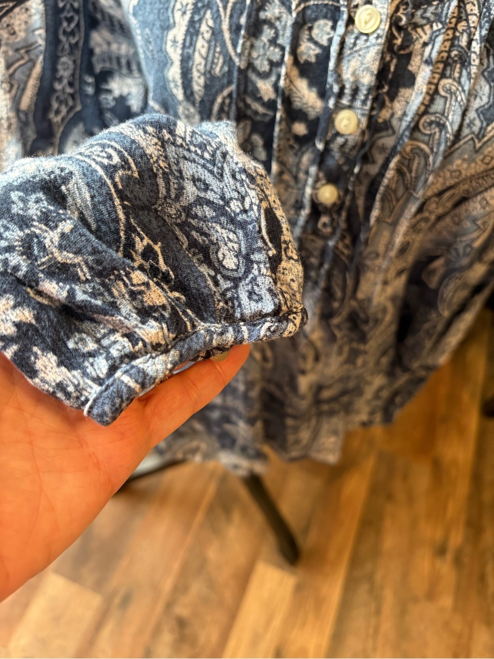 Ralph Lauren Paisley Button-Front Long Sleeve Shirt - Navy & White - Picture 7 of 8